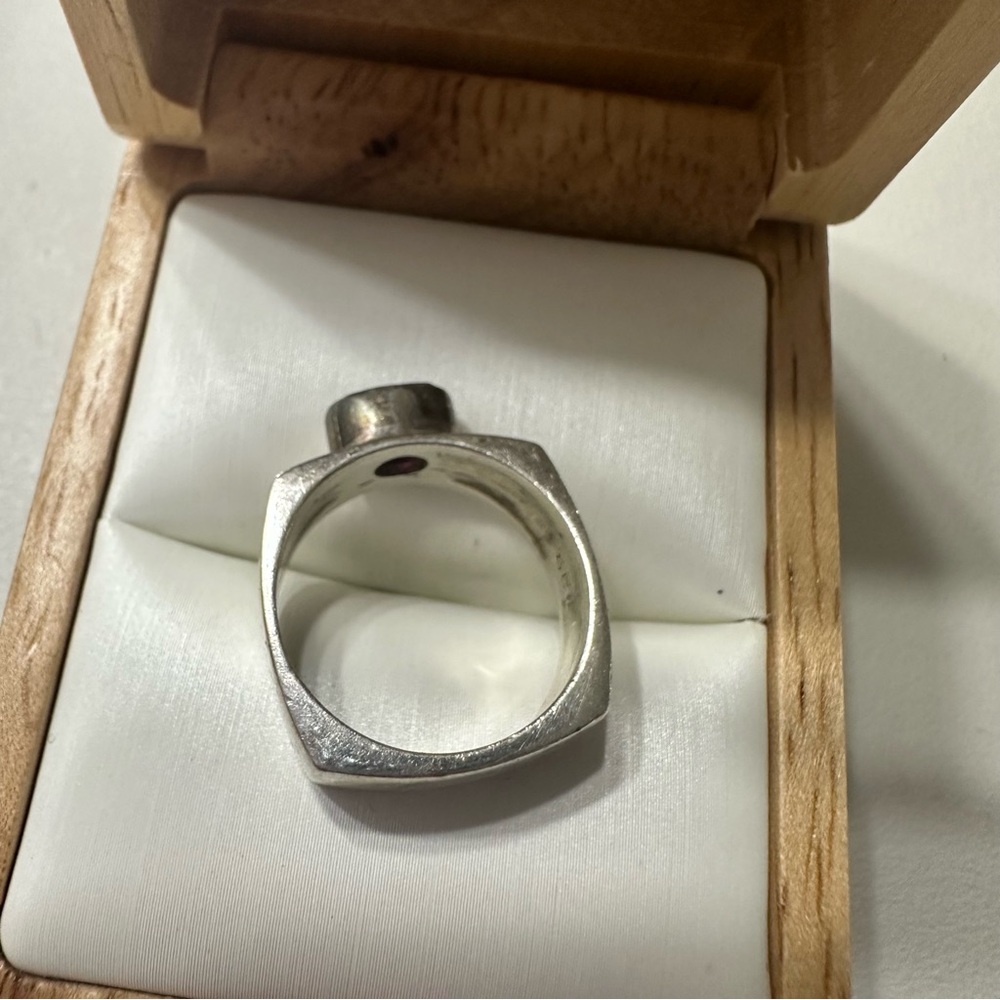 Square Sterling Silver Ring With Red Gemstone - image 3